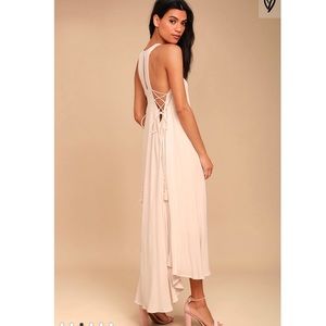 ASTR the Label Victoria Beige Lace-Up Midi Dress